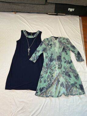 R&M Richards Navy Dress with Mint Floral Trim